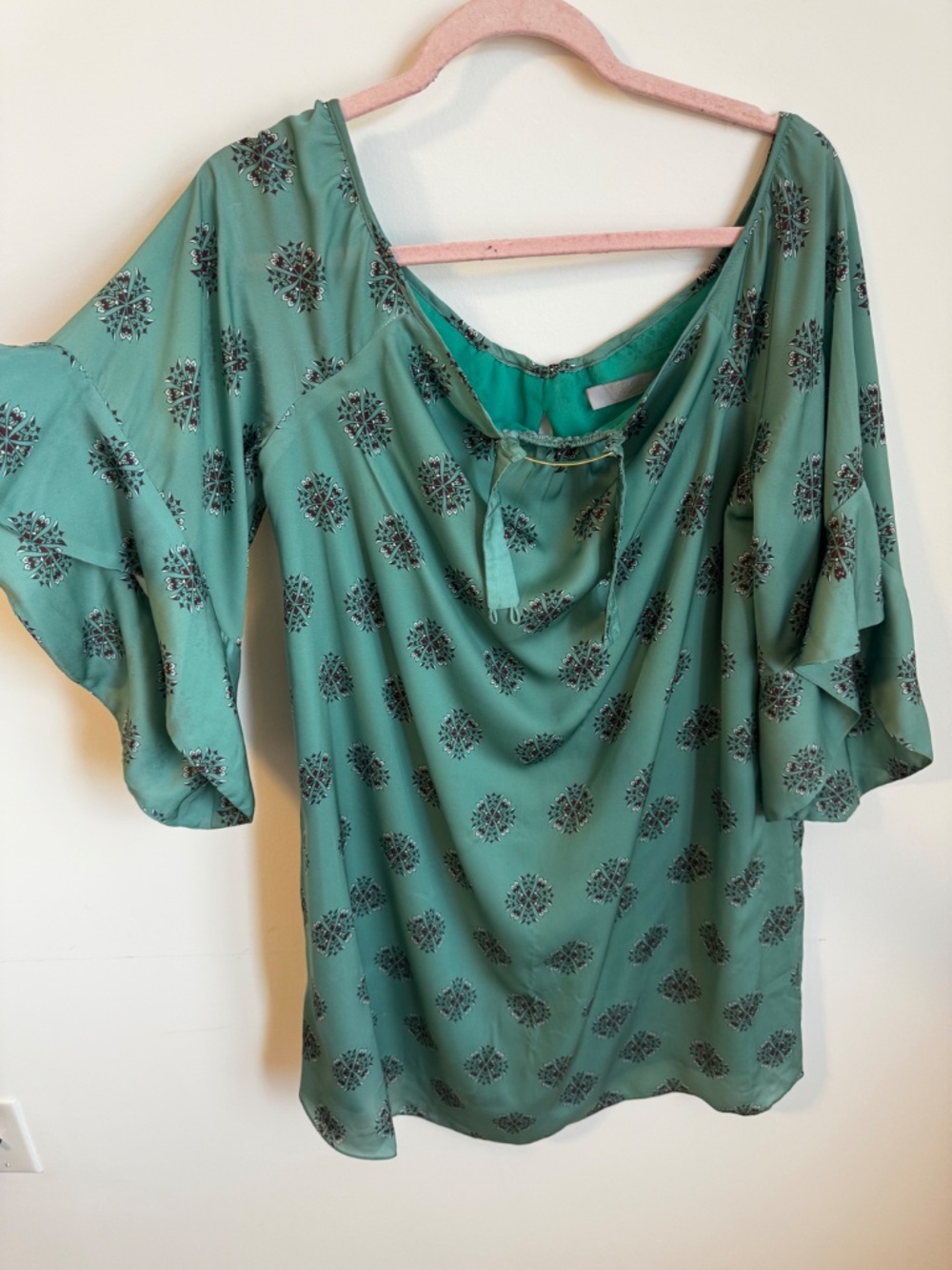 Miss Ankale Green Boho Blouse Bell Sleeve Open Back Detail Made in Brazil - Picture 3 of 7